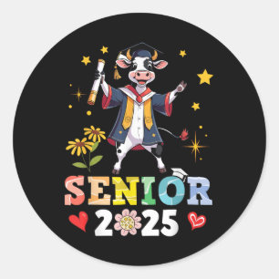 Cute Cow Senior 2025 Graduation School College Uni Classic Round Sticker
