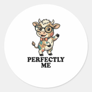 Cute Cow Shirt With Glasses Perfect Vibes Classic Round Sticker