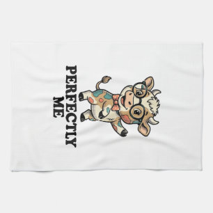 Cute Cow Shirt With Glasses Perfect Vibes Tea Towel