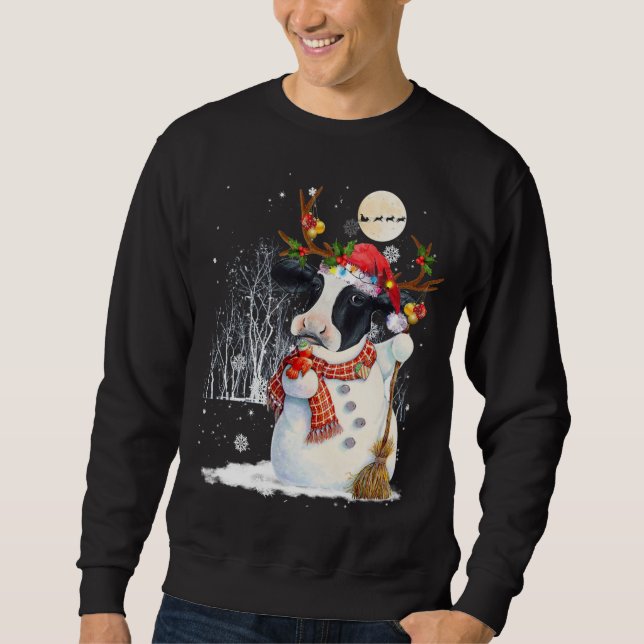 Cute Cow Snowcow Christmas Cow Snowman Winter Xmas Sweatshirt (Front)