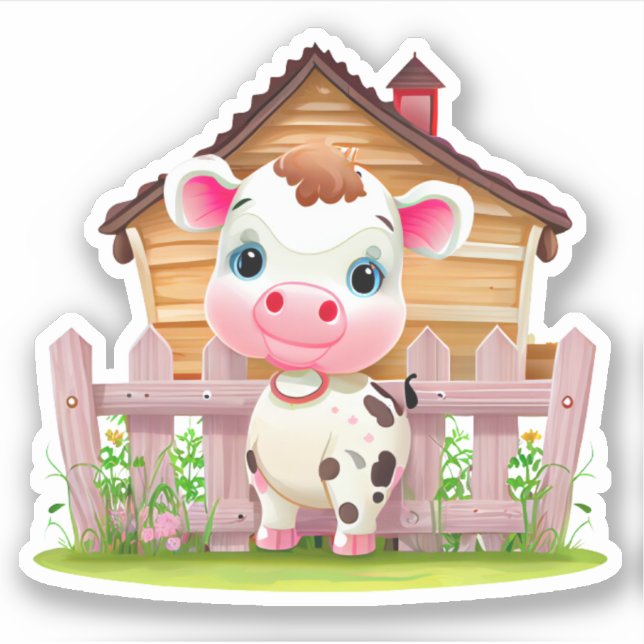 Cute Cow Standing by the Fence Custom Cut Vinyl  (Front)