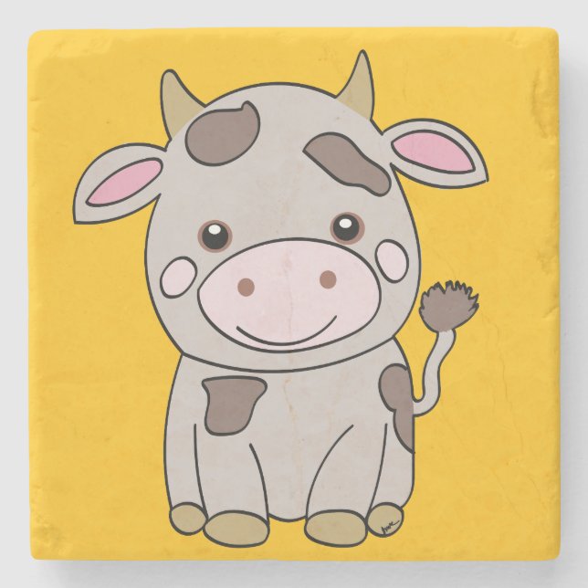 Cute cow stone coaster (Front)