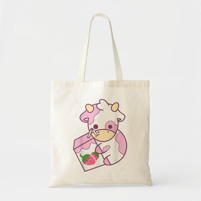 Cute Cow Strawberry Milk Kawaii Gift  Tote Bag (Front)