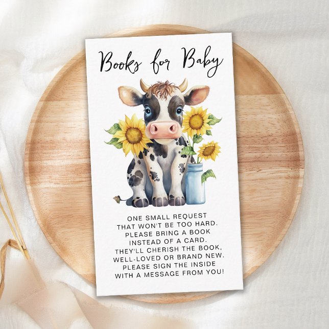 Cute Cow Sunflower Farm Books For Baby Baby Shower Enclosure Card (Creator Uploaded)