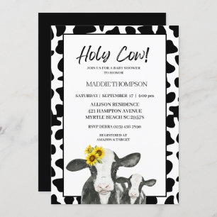Cute Cow Sunflowers Farm Baby Shower Invitation