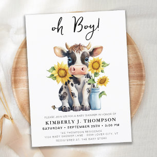 Cute Cow Sunflowers Modern Baby Shower Invitation Postcard