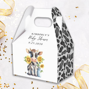 Cute Cow Sunflowers Modern Simple Farm Baby Shower Favour Box