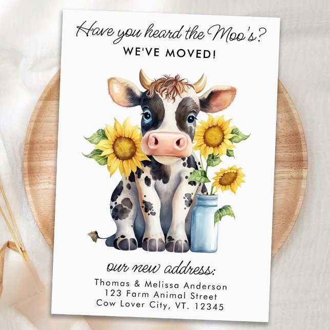 Cute Cow Sunflowers New Address We've Moved Moving Announcement (Creator Uploaded)
