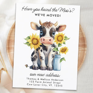 Cute Cow Sunflowers New Address We've Moved Moving Announcement Postcard