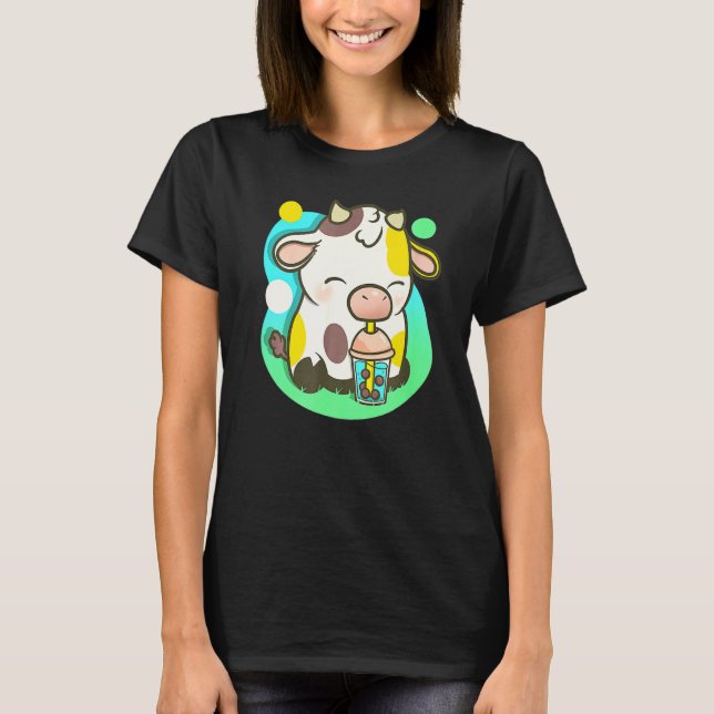 Cute Cow Tea Bubble Tea  Cow T-Shirt (Front)