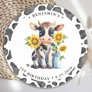 Cute Cow Thank You Modern Farm Animal Birthday Classic Round Sticker