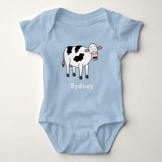 Cute Cow Unique Boy Personalised Custom Name Baby Bodysuit (Front)