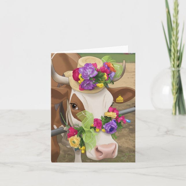 Cute cow up close greeting card (Front)
