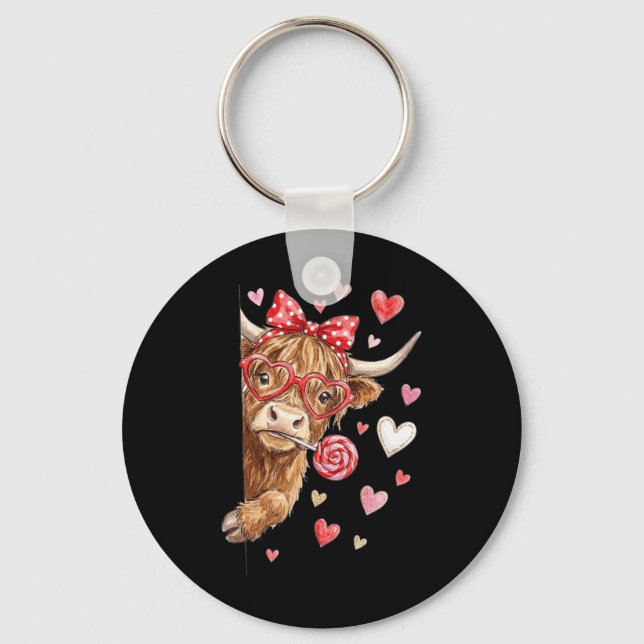 Cute Cow Valentine Candy Heart Design  Key Ring (Front)