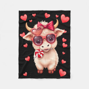 Cute Cow Valentine Heart Sungles Fleece Blanket