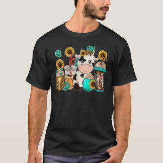 Cute Cow Western Cowhide Coffee Cup Sunflowers Ani T-Shirt