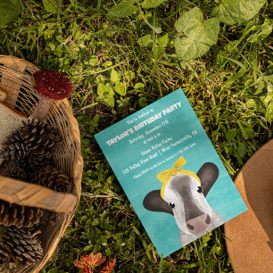 Cute Cow with Bow Any Age Birthday Party Invitation