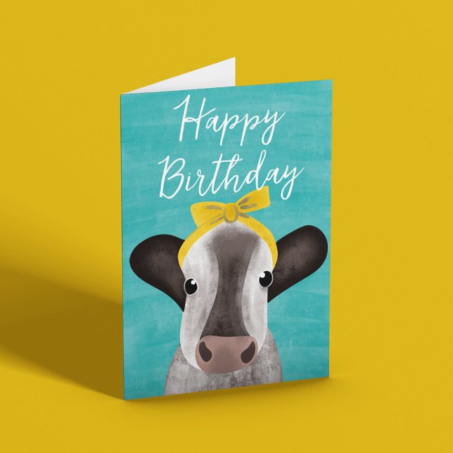Cute Cow with Bow Customisable Birthday Card (Creator Uploaded)