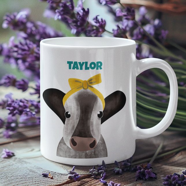 Cute Cow with Bow Personalised Coffee Mug (Creator Uploaded)