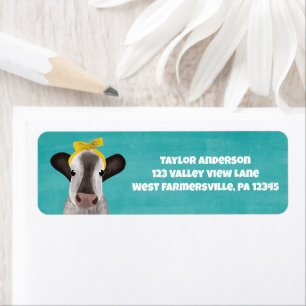 Cute Cow with Bow Return Address Return Address Label
