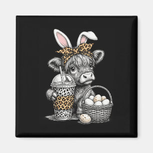 Cute Cow With Bunny And Snacks For Easter Fun Magnet