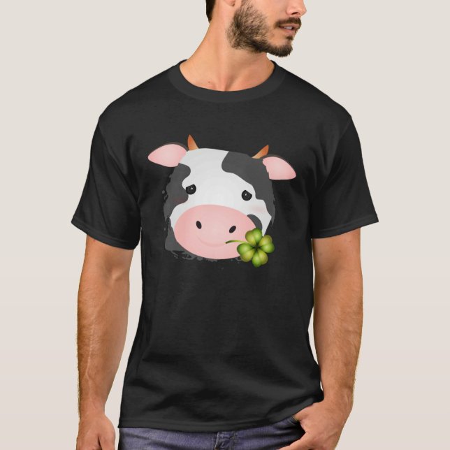 Cute cow with c leaf for farm fans T-Shirt (Front)