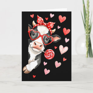 Cute Cow With Hearts &amp; Candy - Valentine Cow F Card