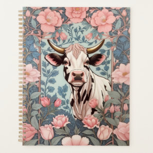 Cute Cow with Pink Floral Background Planner