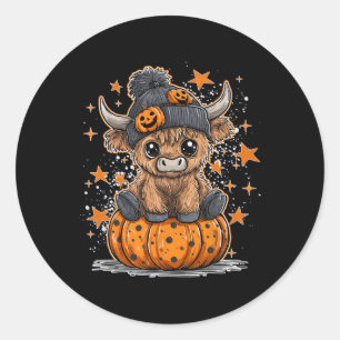 Cute Cow With Pumpkin Spooky Season Retro Hallowee Classic Round Sticker