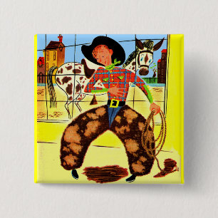 cute cowboy 15 cm square badge
