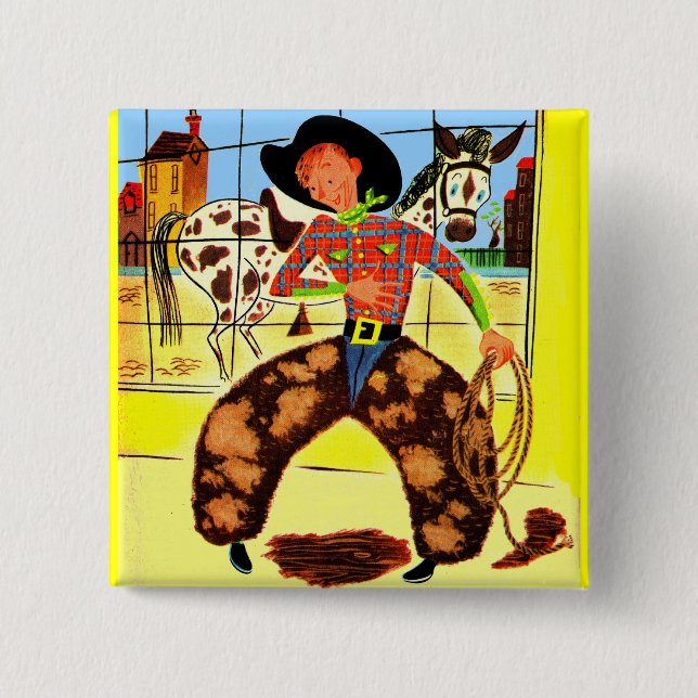 cute cowboy 15 cm square badge (Front)