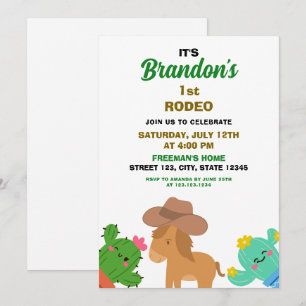 Cute Cowboy 1st Rodeo Cactus Birthday Invitation