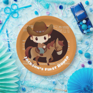 Cute Cowboy and Horse Rodeo  Birthday Paper Plate