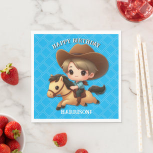 Cute Cowboy and Horse Western Birthday Napkin