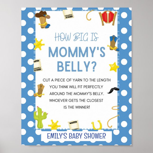 Cute Cowboy Baby Shower Game Sign (Front)