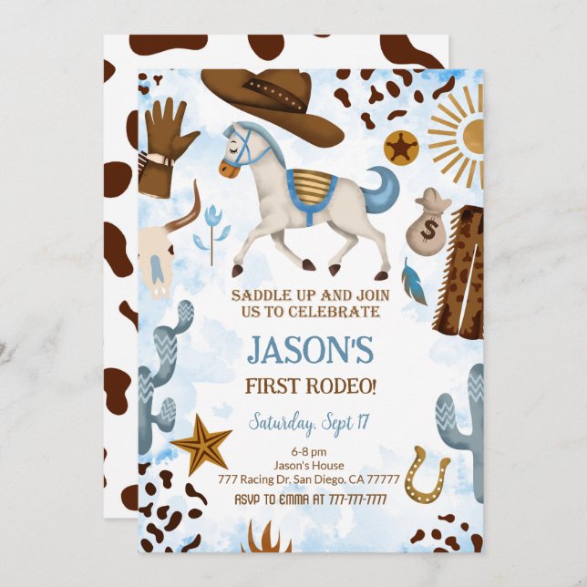 Cute Cowboy Birthday Invitation (Front/Back)