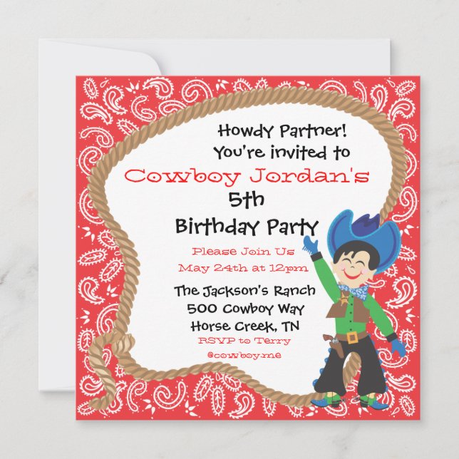 Cute cowboy birthday party lasso Invitation Card (Front)