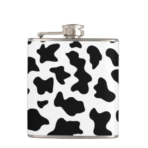 cute cowboy black and white farm cow print hip flask
