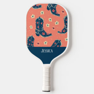 Cute Cowboy Boots Seamless Patterns Pickleball Paddle