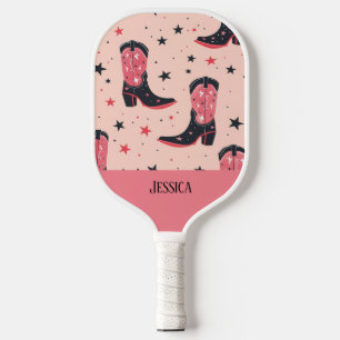 Cute Cowboy Boots Seamless Patterns Pickleball Paddle