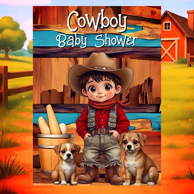 Cute Cowboy Boy Baby Shower dogs Red Blue Invitation (Creator Uploaded)