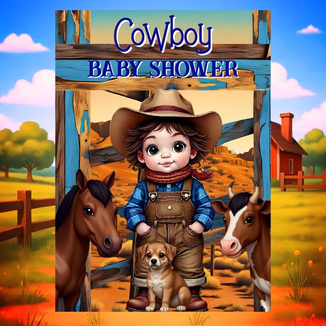 Cute Cowboy Boy Baby Shower Horse Cow dog Invitation (Creator Uploaded)