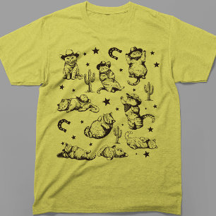 Cute Cowboy Cats Western Kitten Pattern T-Shirt