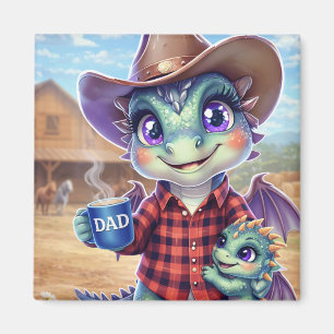 Cute Cowboy Dragon Dad Square Magnet