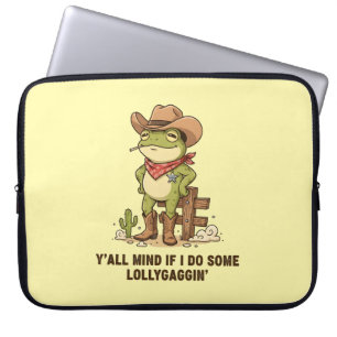 Cute Cowboy Frog Lollygaggin' Western Frog Humor Laptop Sleeve
