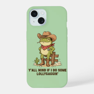 Cute Cowboy Frog Lollygaggin' Western Frog Humour iPhone 15 Case