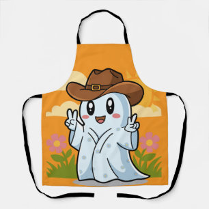 Cute Cowboy Ghost for Halloween Fun Decoration Apron