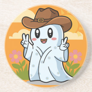 Cute Cowboy Ghost for Halloween Fun Decoration Coaster