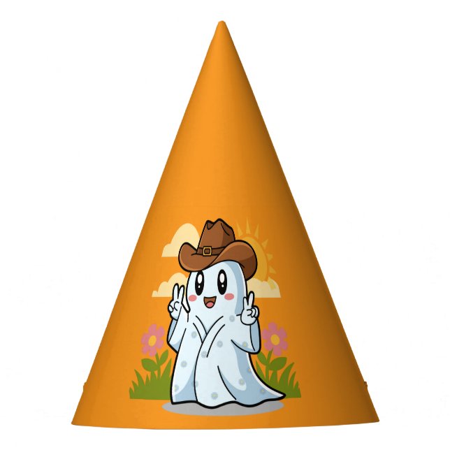 Cute Cowboy Ghost for Halloween Fun Decoration Party Hat (Front)