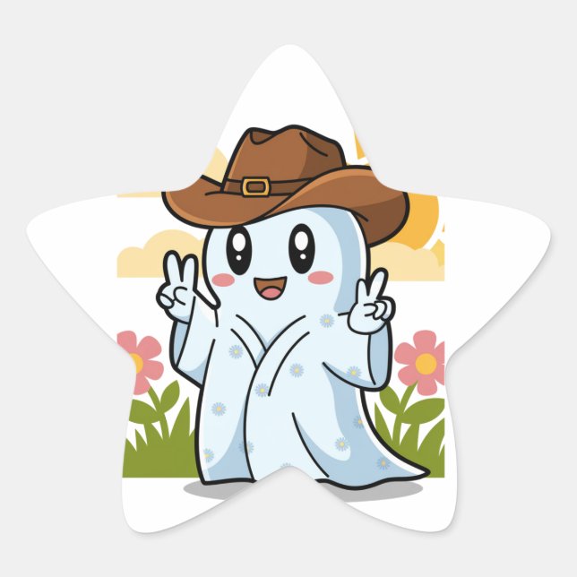 Cute Cowboy Ghost for Halloween Fun Decoration Star Sticker (Front)